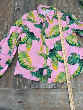 Tropical Leaf Button-Up Shirt in Pink & Green